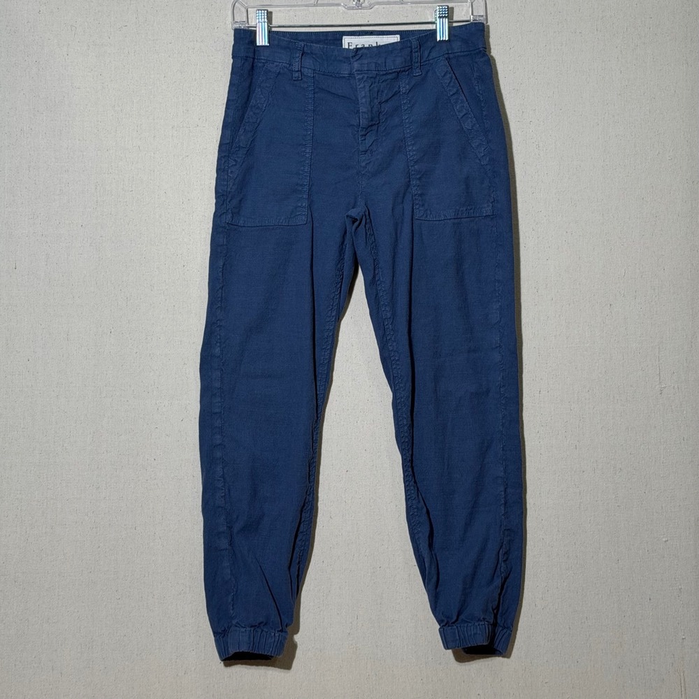 Frank & Eileen Jameson Pants Women Size 0 Blue Flax Cotton Blend Utility Jogger